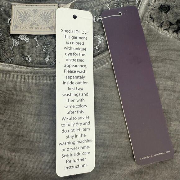 Dantelle NWT Distressed Faded Gray Tunic T-Shirt with Lace Back Women’s Small - Picture 5 of 10